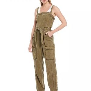 Free People Go West Utility Tie Waist Square Neck Sleeveless Jumpsuit